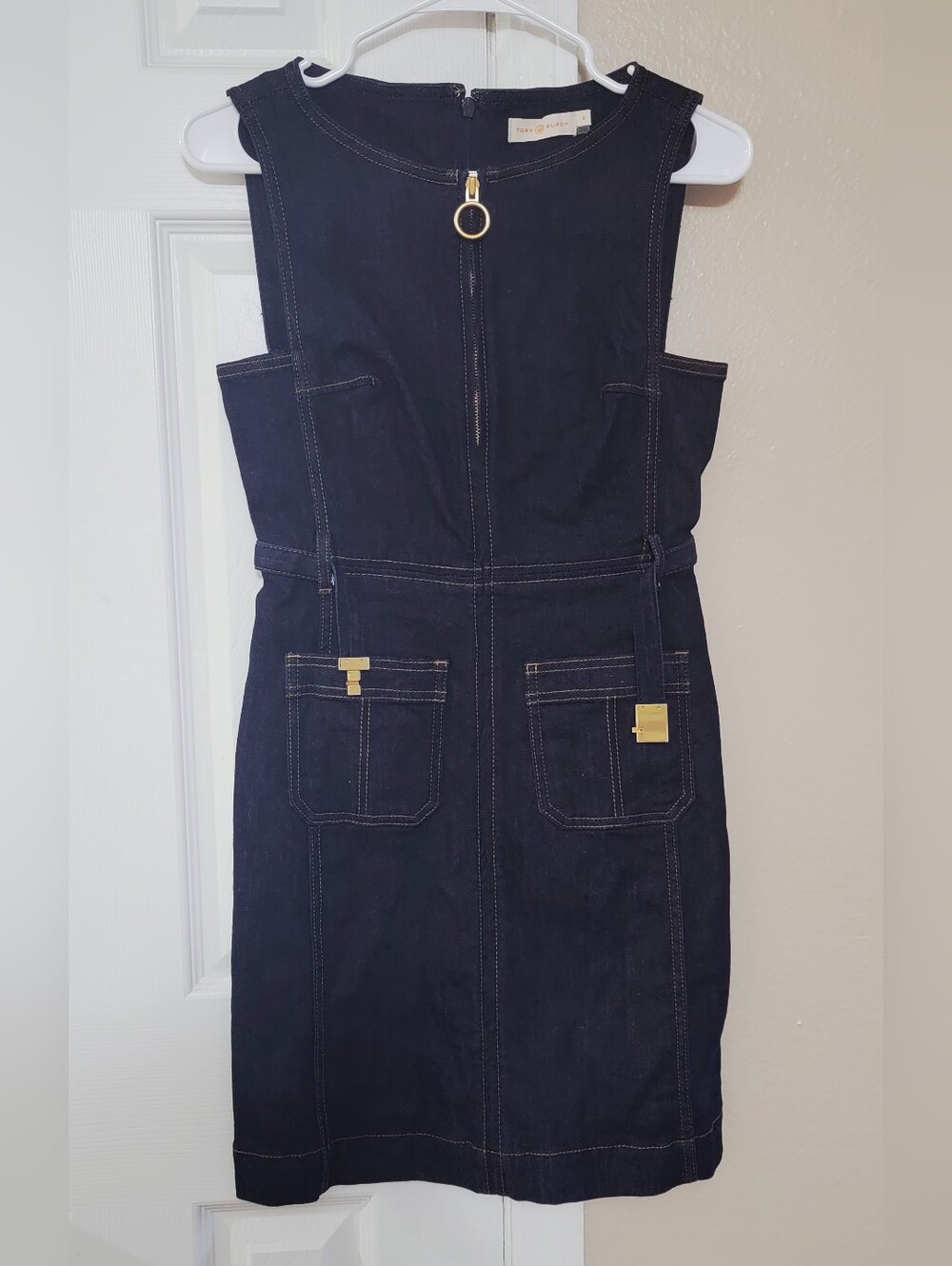 Tory Burch Dark Navy Denim Zip-Front Mini Dress